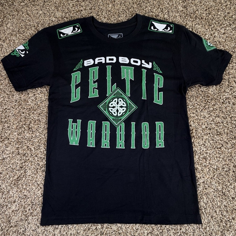 Bad Boy Pro Series Celtic Warrior MMA T Shirt Black Green Men's Medium Fightwear